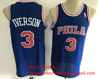 Men's Philadelphia 76ers #3 Allen Iverson 1996-97 Blue Hardwood Classics Soul Swingman Jersey