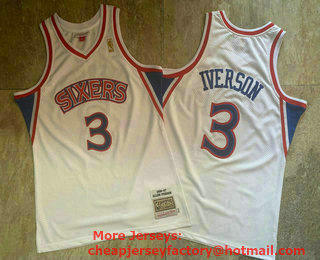 Men's Philadelphia 76ers #3 Allen Iverson 1996-97 White Hardwood Classics Soul AU Throwback Jersey