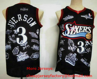 Men's Philadelphia 76ers #3 Allen Iverson Black Team Logos Swingman Jersey