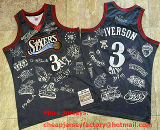 Men's Philadelphia 76ers #3 Allen Iverson 1997-98 Black Hardwood Classics Soul AU Throwback Fashion Jersey