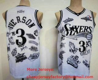 Men's Philadelphia 76ers #3 Allen Iverson White Team Logos Swingman Jersey