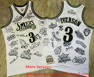 Men's Philadelphia 76ers #3 Allen Iverson 1997-98 White Hardwood Classics Soul AU Throwback Fashion Jersey