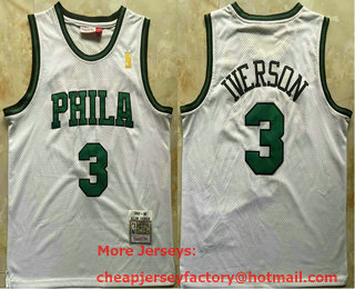 Men's Philadelphia 76ers #3 Allen Iverson 1997-98 White Hardwood Classics Swingman Throwback Jersey