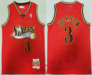 Men's Philadelphia 76ers #3 Allen Iverson 2003-04 Orange Hardwood Classics Soul Swingman Throwback Jersey