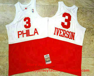 Men's Philadelphia 76ers #3 Allen Iverson 2003-04 White Red Hardwood Classics Soul AU Jersey