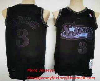 Men's Philadelphia 76ers #3 Allen Iverson ALL Black Hardwood Classics NEW Swingman Throwback Jersey