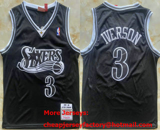 Men's Philadelphia 76ers #3 Allen Iverson Black 1997-98 Throwback Swingman Jersey