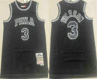 Men's Philadelphia 76ers #3 Allen Iverson Black 1997 Throwback Swingman Jersey