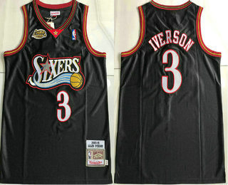 Men's Philadelphia 76ers #3 Allen Iverson Black 2001 Finals Patch Hardwood Classics Soul AU Throwback Jersey