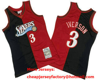 Men's Philadelphia 76ers #3 Allen Iverson Black Red Two Tone Basketball Swingman Jersey