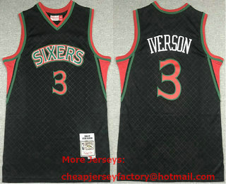 Men's Philadelphia 76ers #3 Allen Iverson Blue 1996-97 Black Green Hardwood Classics Soul Swingman Throwback Jersey