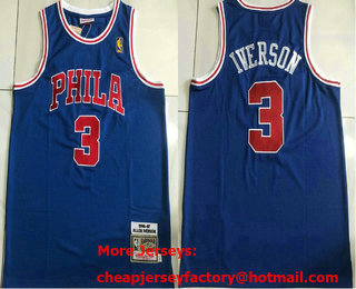 Men's Philadelphia 76ers #3 Allen Iverson Blue 1996 Throwback AU Jersey