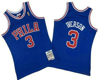 Men's Philadelphia 76ers #3 Allen Iverson Blue 1996 Throwback Swingman Jersey
