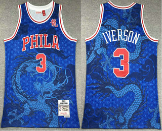 Men's Philadelphia 76ers #3 Allen Iverson Blue 1997 Dragon Throwback Swingman Jersey