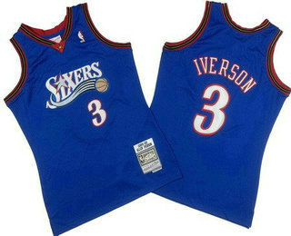 Men's Philadelphia 76ers #3 Allen Iverson Blue 1999 Throwback Swingman Jersey