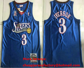 Men's Philadelphia 76ers #3 Allen Iverson Blue 2001-02 Hollywood Classic AU Jersey