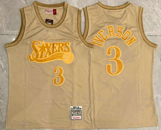 Men's Philadelphia 76ers #3 Allen Iverson Gold 1999 Throwback Swingman Jersey