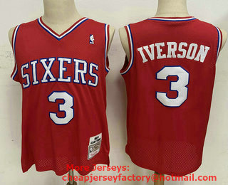Men's Philadelphia 76ers #3 Allen Iverson Red Hardwood Classics Soul Swingman Jersey