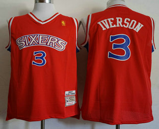 Men's Philadelphia 76ers #3 Allen Iverson Red Hardwood Classics Soul Swingman Throwback Jersey