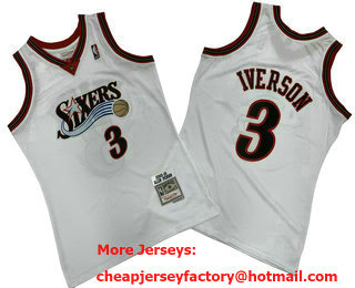 Men's Philadelphia 76ers #3 Allen Iverson White Hardwood Classics Soul Swingman Throwback Jersey