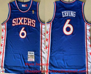 Men's Philadelphia 76ers #6 Julius Erving 1982-83 Blue Hardwood Classics Soul Swingman Throwback Jersey