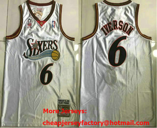 Men's Philadelphia 76ers #6 Allen Iverson White Hardwood AU Throwback Jersey