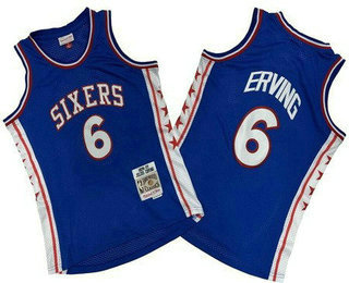 Men's Philadelphia 76ers #6 Julius Erving Blue 1976 Throwback Swingman Jersey