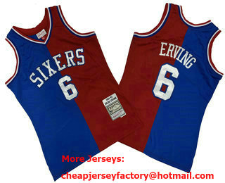 Men's Philadelphia 76ers #6 Julius Erving Blue Red Two Tone Basketball Swingman Jersey