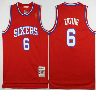 Men's Philadelphia 76ers #6 Julius Erving 1982-83 Red Hardwood Classics Soul Swingman Throwback Jersey