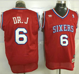 Men's Philadelphia 76ers #6 Julius Erving Red Throwback  DR.J Nickname Red Soul Swingman Jersey