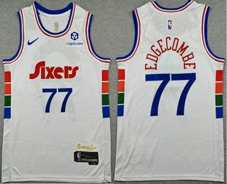 Men's Philadelphia 76ers #77 VJ Edgecombe White City Sponsor Swingman Jersey