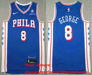 Men's Philadelphia 76ers #8 Paul George Blue Icon Sponsor Swingman Jersey