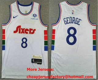 Men's Philadelphia 76ers #8 Paul George White 2024 City Edition Swingman Sponsor Stitched Jersey