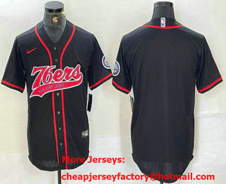 Men's Philadelphia 76ers Blank Black With Patch Cool Base Stitched Baseball Jersey