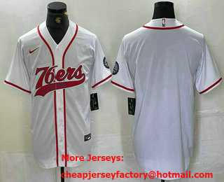 Men's Philadelphia 76ers Blank White With Patch Cool Base Stitched Baseball Jersey