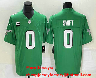 Men's Philadelphia Eagles #0 DAndre Swift Green C Patch 2023 FUSE Vapor Limited Throwback Stitched Jersey