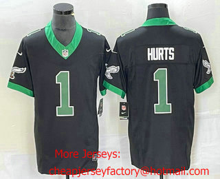 Men's Philadelphia Eagles #1 Jalen Hurts Black 2023 FUSE Vapor Limited Throwback Stitched Jersey