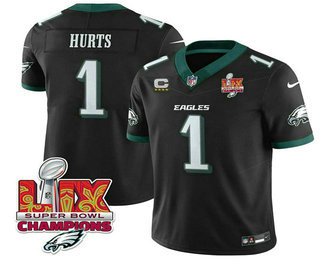 Men's Philadelphia Eagles #1 Jalen Hurts Black Limited Super Bowl LIX Champions FUSE Vapor Jersey