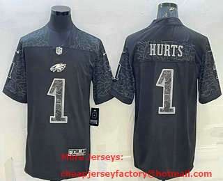 Men's Philadelphia Eagles #1 Jalen Hurts Black Reflective Limited Stitched Football Jersey