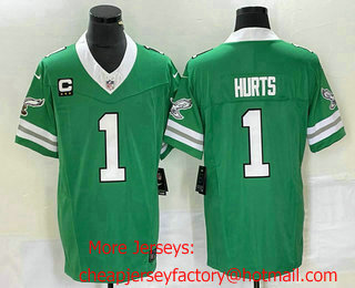 Men's Philadelphia Eagles #1 Jalen Hurts Blue C Patch 2023 FUSE Vapor Limited Throwback Stitched Jersey 01