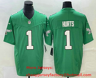 Men's Philadelphia Eagles #1 Jalen Hurts Green 2023 FUSE Vapor Limited Throwback Stitched Jersey