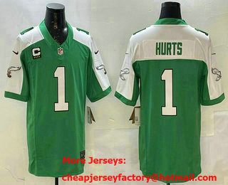 Men's Philadelphia Eagles #1 Jalen Hurts Green Limited Thanksgiving FUSE Vapor Jersey