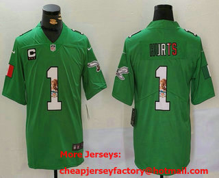 Men's Philadelphia Eagles #1 Jalen Hurts Green Mexico Vapor Limited Stitched Jersey