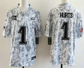 Men's Philadelphia Eagles #1 Jalen Hurts Limited Arctic Camo 2024 Salute to Service Jersey