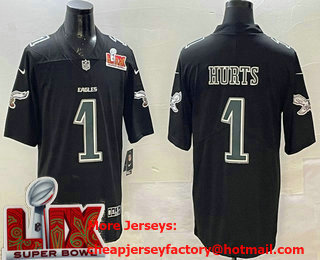 Men's Philadelphia Eagles #1 Jalen Hurts Limited Black Fashion Super Bowl LIX Vapor Jersey