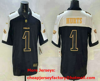 Men's Philadelphia Eagles #1 Jalen Hurts Limited Black Gold FUSE Vapor Jersey