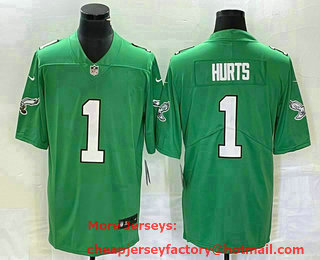 Men's Philadelphia Eagles #1 Jalen Hurts Green 2023 Vapor Limited Throwback Jersey
