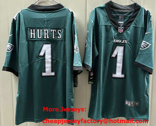 Men's Philadelphia Eagles #1 Jalen Hurts Limited Midnight Green Vapor Jersey