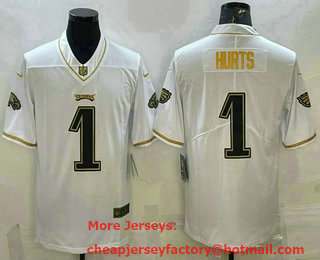 Men's Philadelphia Eagles #1 Jalen Hurts White Gold Limited Stitched Jersey