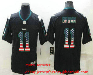 Men's Philadelphia Eagles #11 AJ Brown 2018 USA Flag Fashion Black Color Rush Stitched Nike Limited Jersey